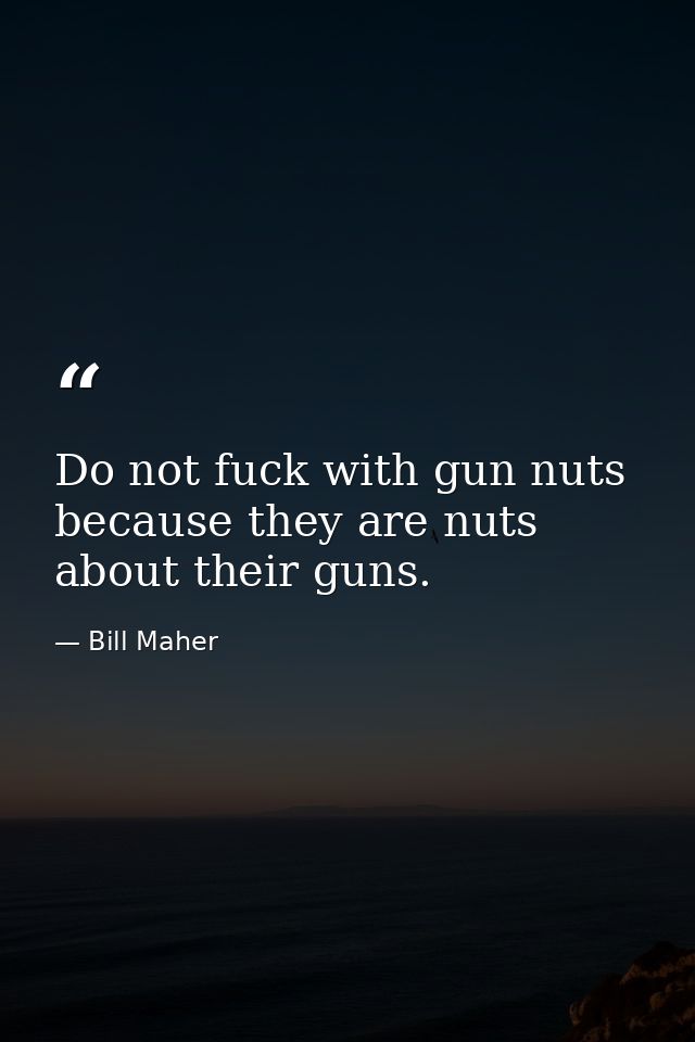 Do not fuck with gun nuts because they are nuts about their guns. — Bill Maher