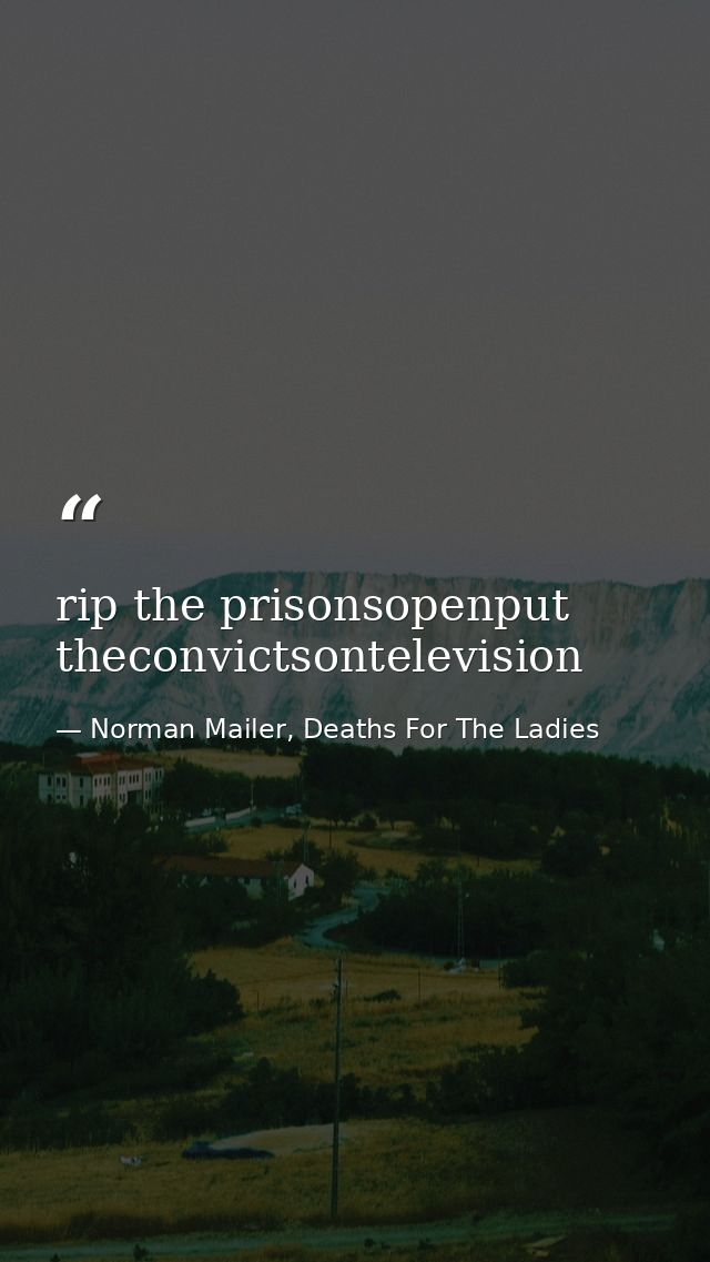 rip the prisonsopenput theconvictsontelevision — Norman Mailer, Deaths For The Ladies