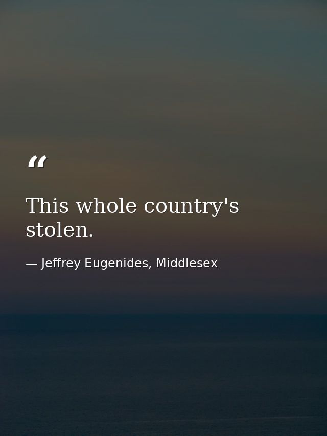 This whole country's stolen. — Jeffrey Eugenides, Middlesex