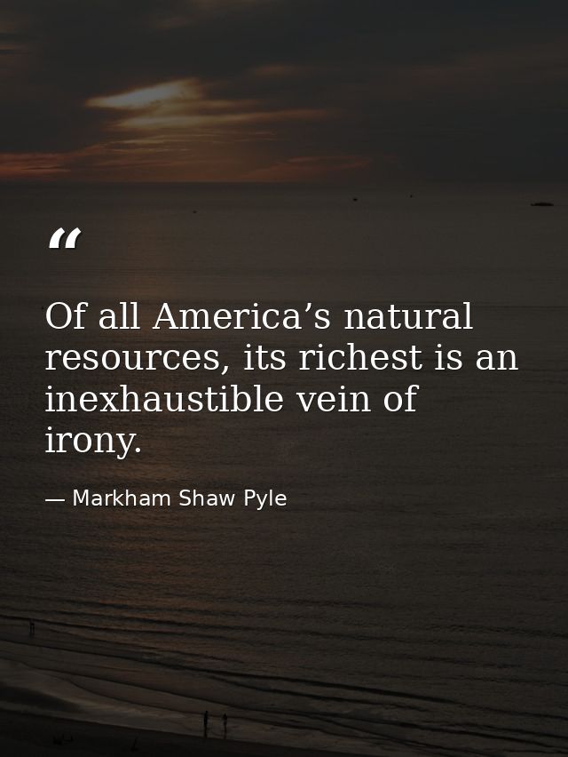 Of all America’s natural resources, its richest is an inexhaustible vein of irony. — Markham Shaw Pyle
