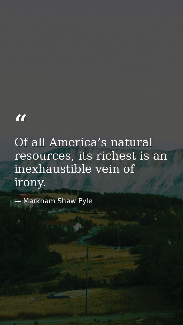 Of all America’s natural resources, its richest is an inexhaustible vein of irony. — Markham Shaw Pyle
