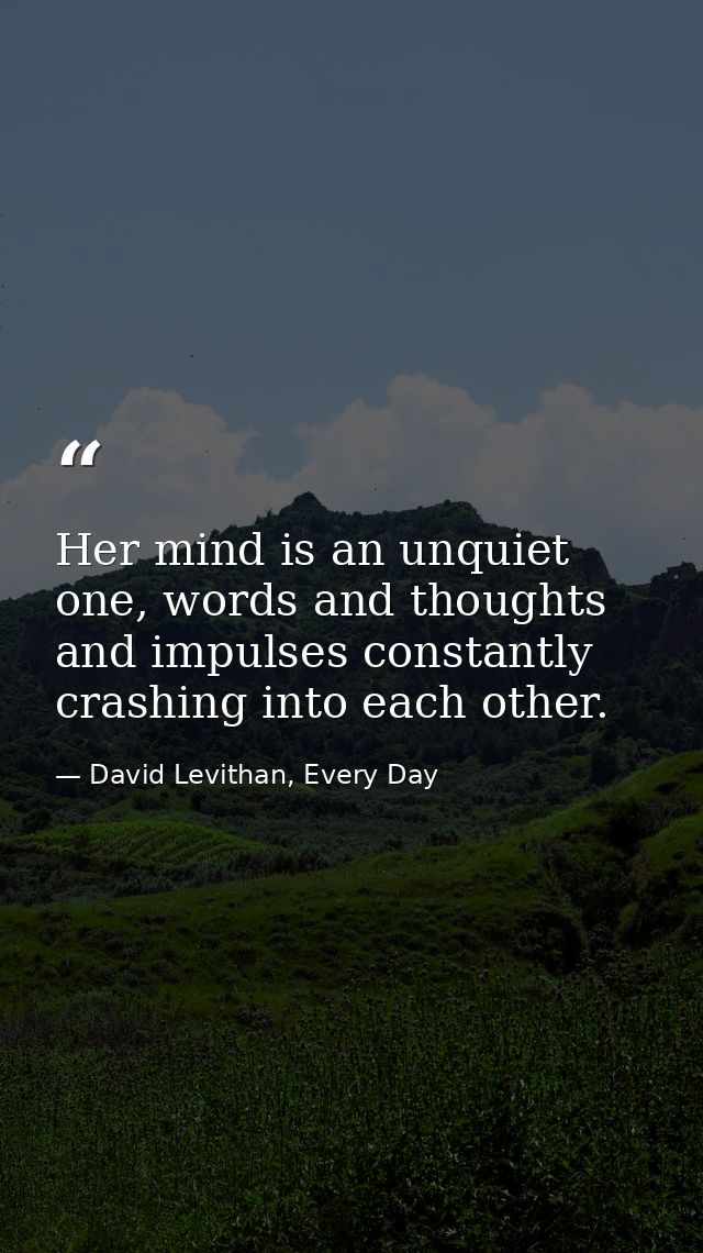 Her mind is an unquiet one, words and thoughts and impulses constantly crashing into each other. — David Levithan, Every Day