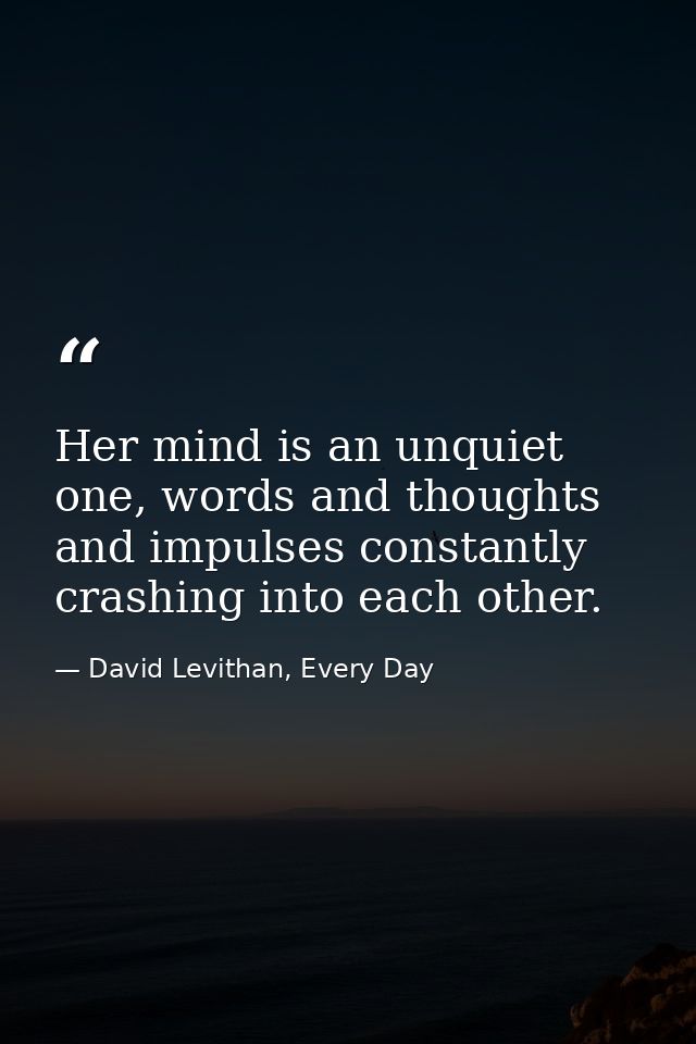 Her mind is an unquiet one, words and thoughts and impulses constantly crashing into each other. — David Levithan, Every Day