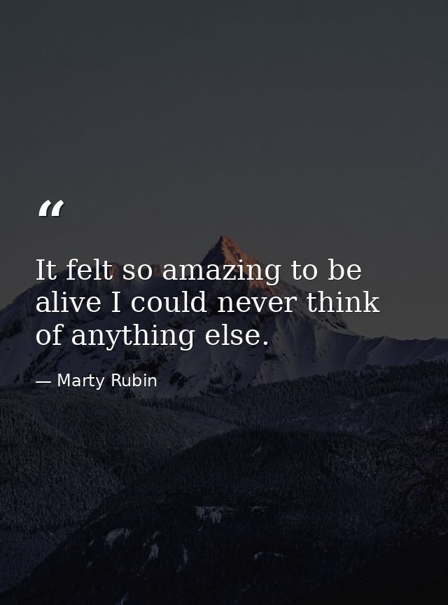 It felt so amazing to be alive I could never think of anything else. — Marty Rubin