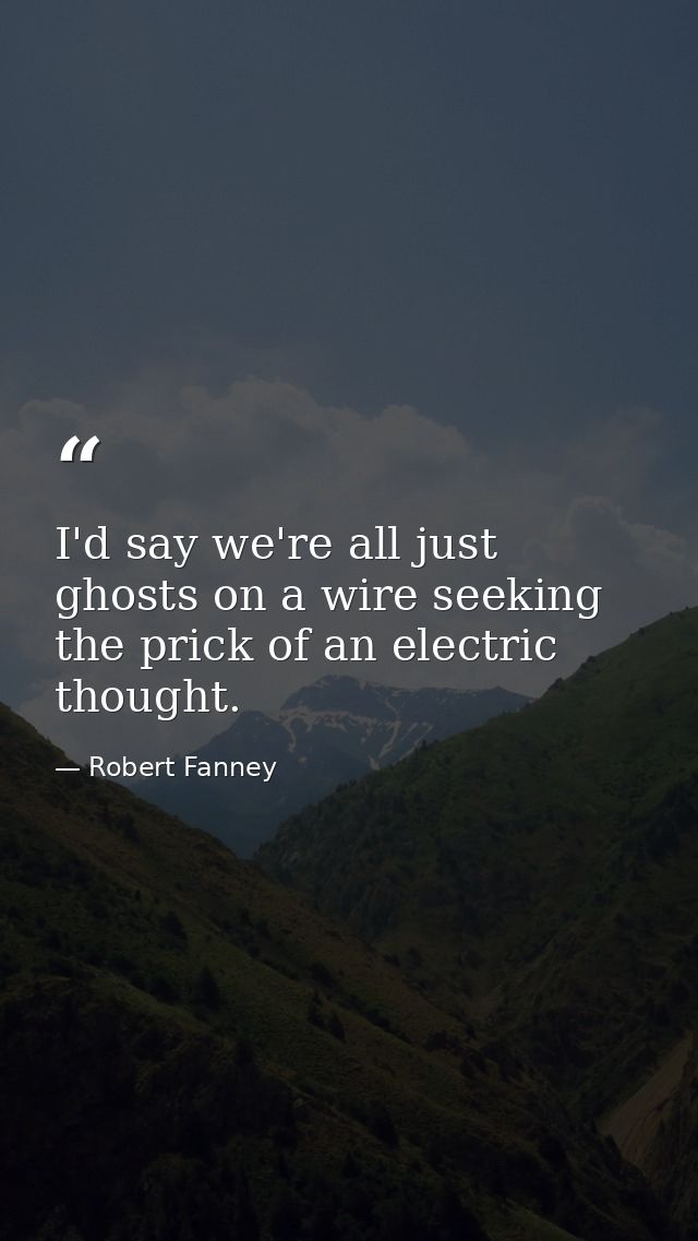 I'd say we're all just ghosts on a wire seeking the prick of an electric thought. — Robert Fanney