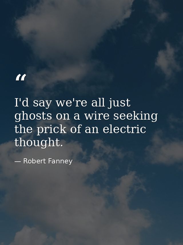 I'd say we're all just ghosts on a wire seeking the prick of an electric thought. — Robert Fanney