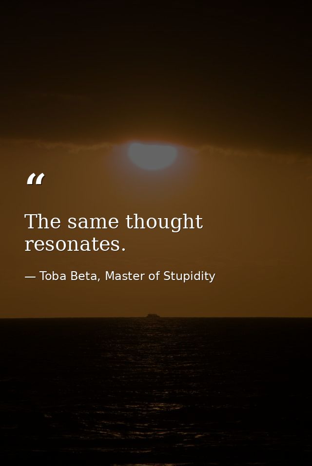 The same thought resonates. — Toba Beta, Master of Stupidity