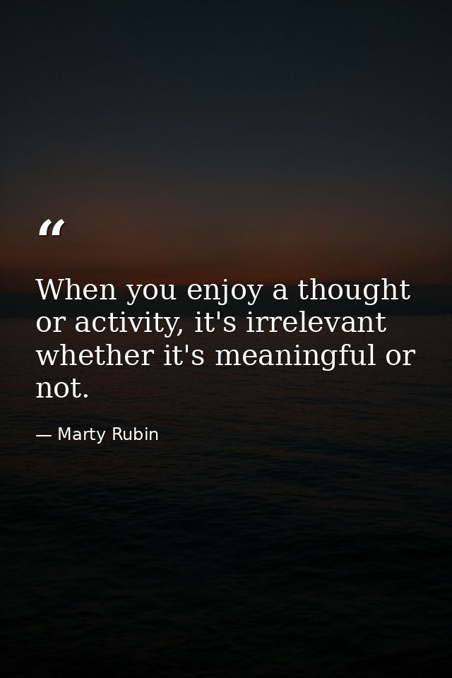When you enjoy a thought or activity, it's irrelevant whether it's meaningful or not. — Marty Rubin