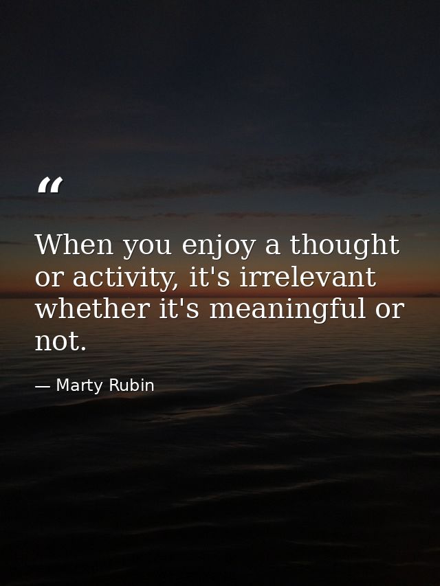 When you enjoy a thought or activity, it's irrelevant whether it's meaningful or not. — Marty Rubin