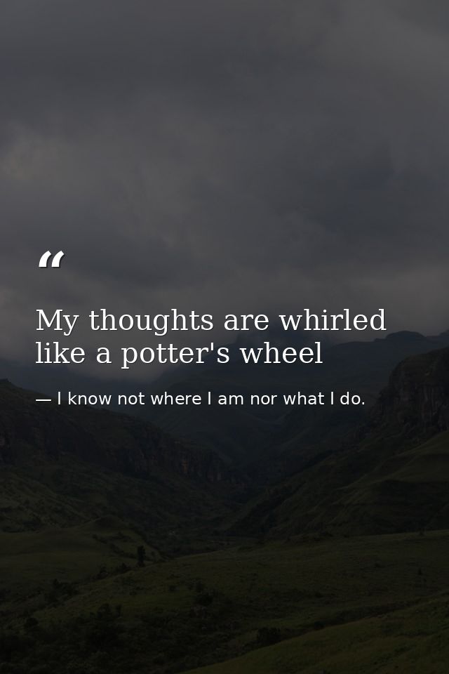 My thoughts are whirled like a potter's wheel — I know not where I am nor what I do.