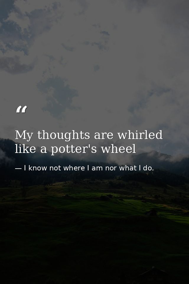 My thoughts are whirled like a potter's wheel — I know not where I am nor what I do.