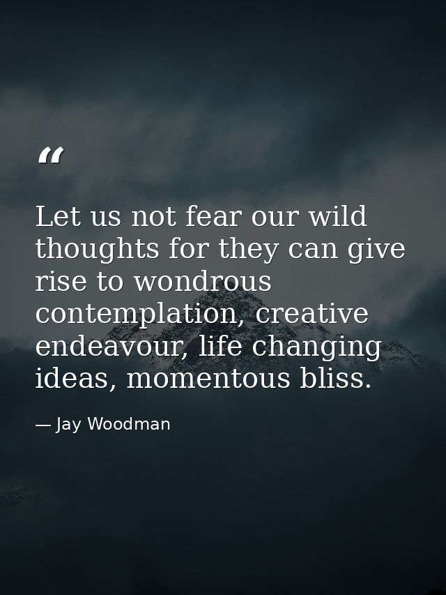 Let us not fear our wild thoughts for they can give rise to wondrous contemplation, creative endeavour, life changing id — Jay Woodman