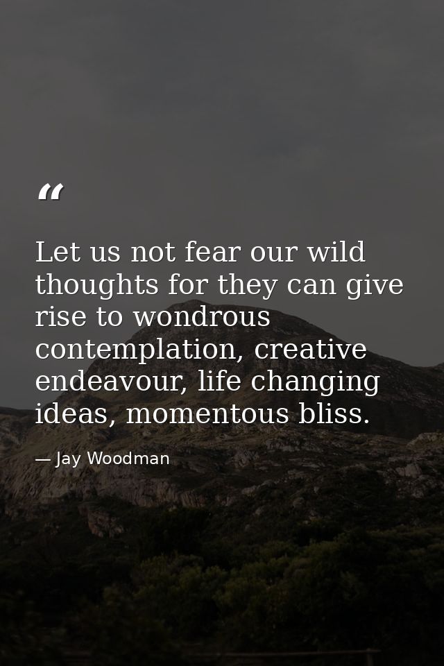 Let us not fear our wild thoughts for they can give rise to wondrous contemplation, creative endeavour, life changing id — Jay Woodman