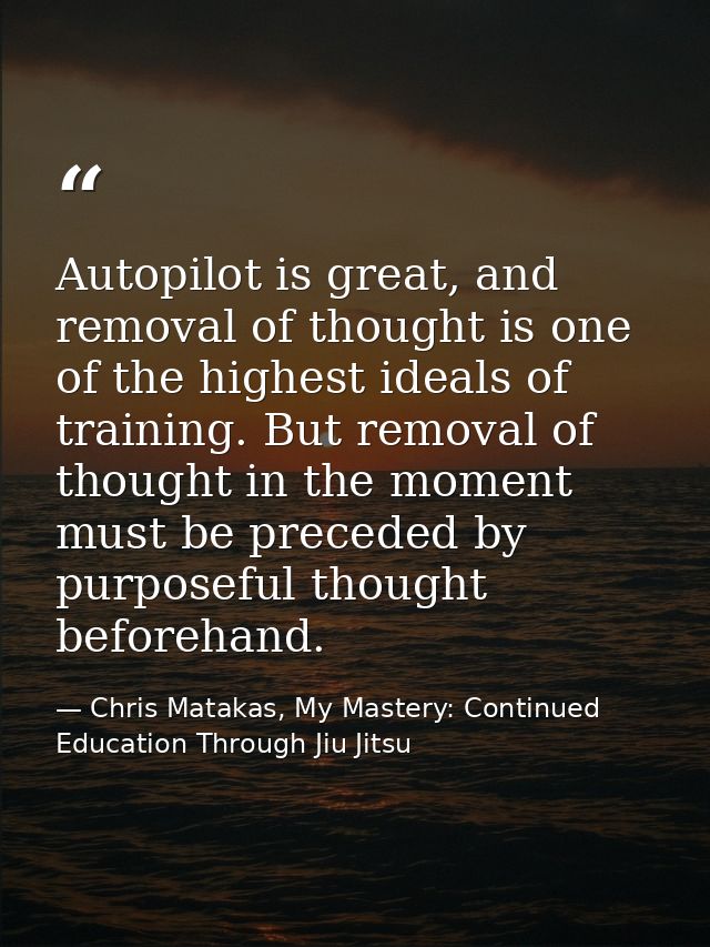 Autopilot is great, and removal of thought is one of the highest ideals of training. But removal of thought in the momen — Chris Matakas, My Mastery: Continued Education Through Jiu Jitsu