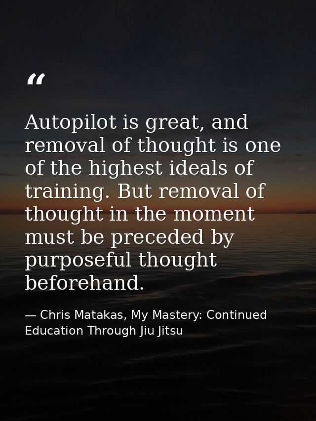 Autopilot is great, and removal of thought is one of the highest ideals of training. But removal of thought in the momen — Chris Matakas, My Mastery: Continued Education Through Jiu Jitsu