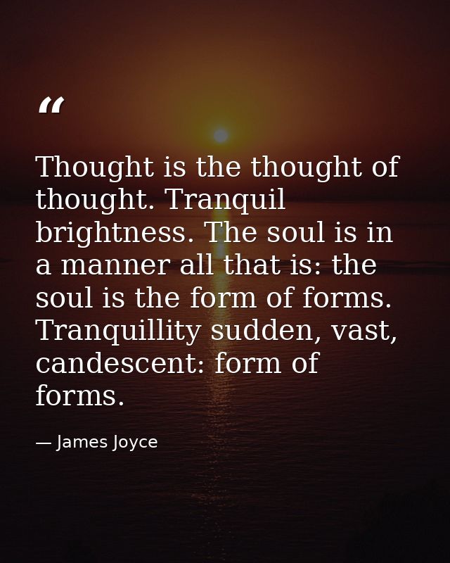 Thought is the thought of thought. Tranquil brightness. The soul is in a manner all that is: the soul is the form of for — James Joyce