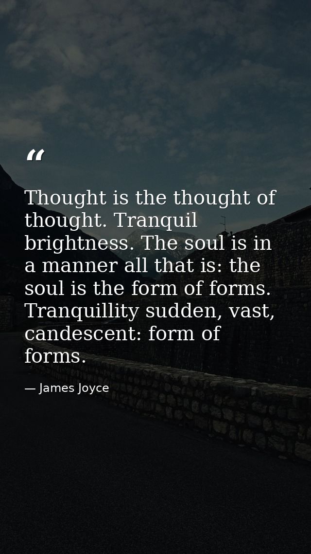 Thought is the thought of thought. Tranquil brightness. The soul is in a manner all that is: the soul is the form of for — James Joyce