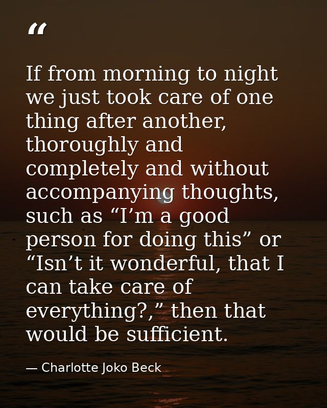 If from morning to night we just took care of one thing after another, thoroughly and completely and without accompanyin — Charlotte Joko Beck
