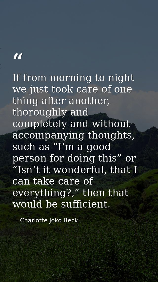 If from morning to night we just took care of one thing after another, thoroughly and completely and without accompanyin — Charlotte Joko Beck