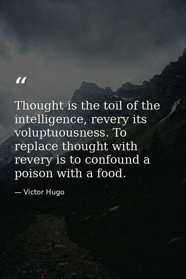 Thought is the toil of the intelligence, revery its voluptuousness. To replace thought with revery is to confound a pois — Victor Hugo