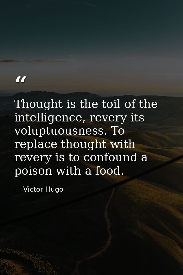 Thought is the toil of the intelligence, revery its voluptuousness. To replace thought with revery is to confound a pois — Victor Hugo