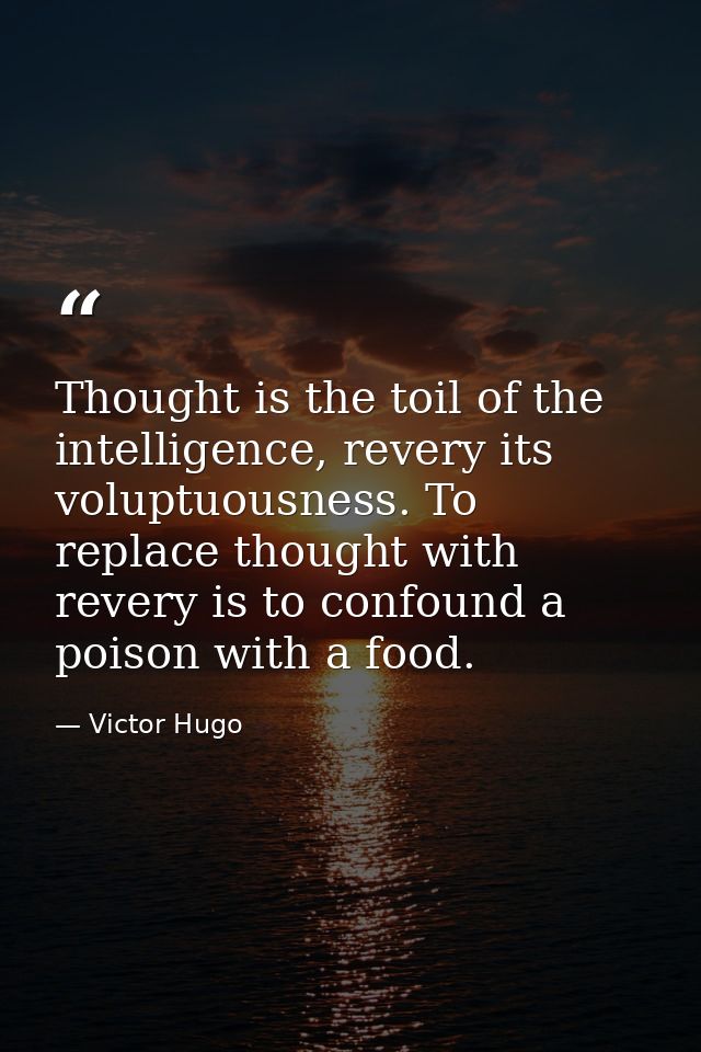 Thought is the toil of the intelligence, revery its voluptuousness. To replace thought with revery is to confound a pois — Victor Hugo