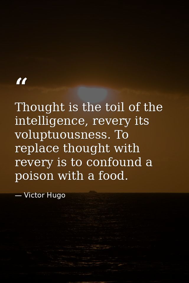Thought is the toil of the intelligence, revery its voluptuousness. To replace thought with revery is to confound a pois — Victor Hugo
