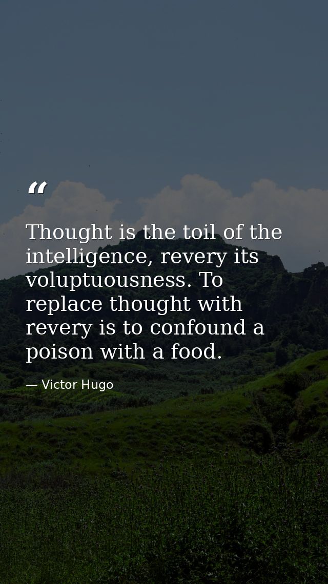 Thought is the toil of the intelligence, revery its voluptuousness. To replace thought with revery is to confound a pois — Victor Hugo