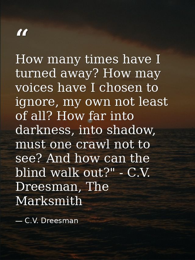 How many times have I turned away? How may voices have I chosen to ignore, my own not least of all? How far into darknes — C.V. Dreesman