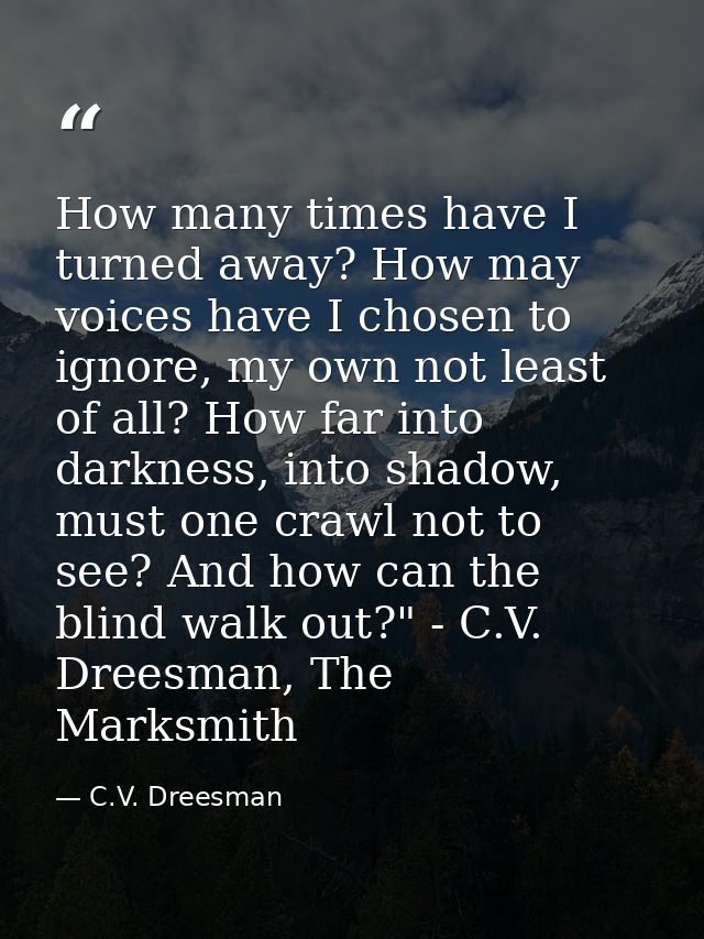 How many times have I turned away? How may voices have I chosen to ignore, my own not least of all? How far into darknes — C.V. Dreesman