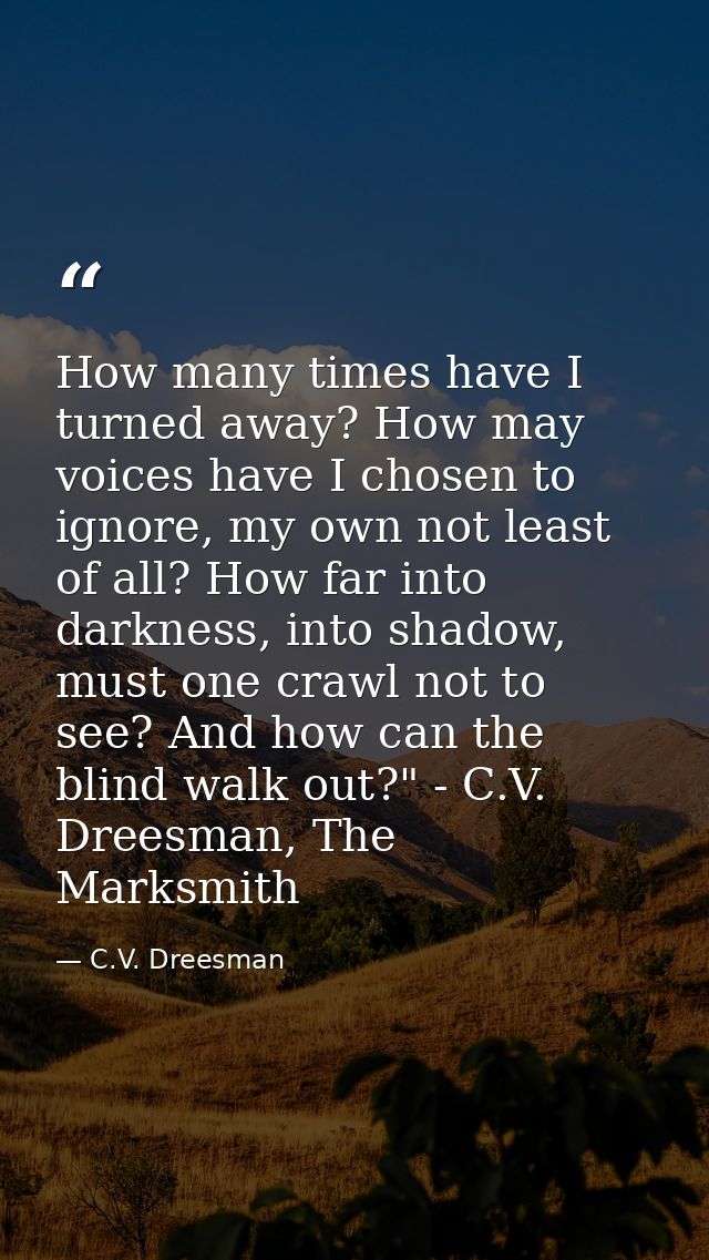 How many times have I turned away? How may voices have I chosen to ignore, my own not least of all? How far into darknes — C.V. Dreesman