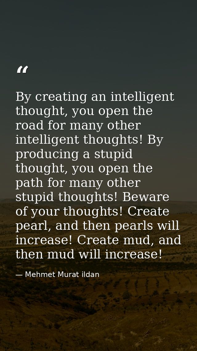 By creating an intelligent thought, you open the road for many other intelligent thoughts! By producing a stupid thought — Mehmet Murat ildan