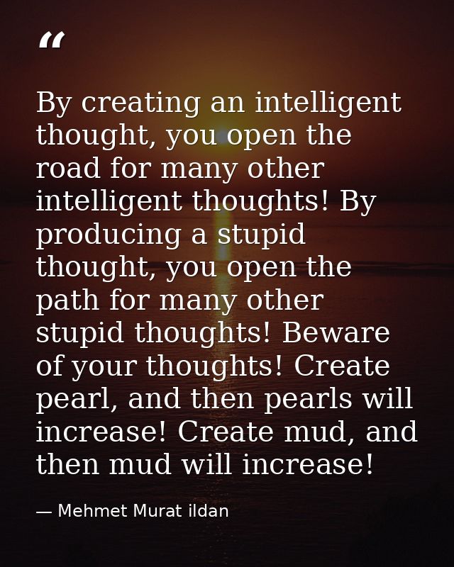 By creating an intelligent thought, you open the road for many other intelligent thoughts! By producing a stupid thought — Mehmet Murat ildan