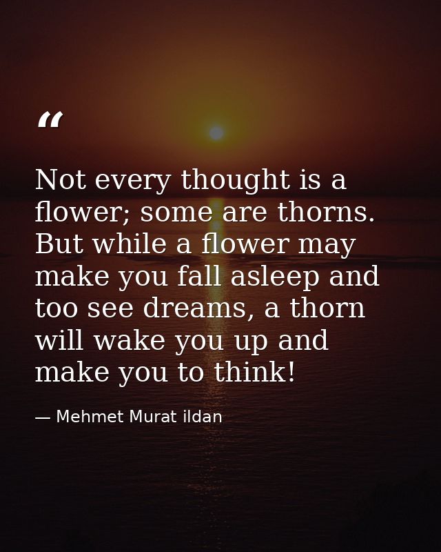 Not every thought is a flower; some are thorns. But while a flower may make you fall asleep and too see dreams, a thorn  — Mehmet Murat ildan