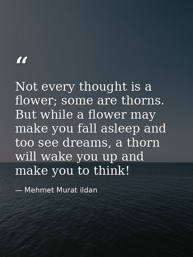 Not every thought is a flower; some are thorns. But while a flower may make you fall asleep and too see dreams, a thorn  — Mehmet Murat ildan