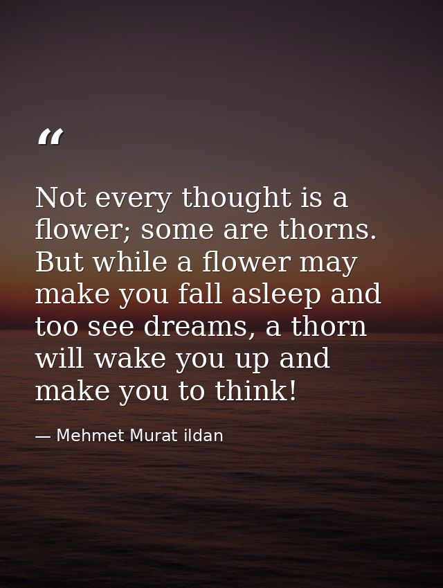 Not every thought is a flower; some are thorns. But while a flower may make you fall asleep and too see dreams, a thorn  — Mehmet Murat ildan