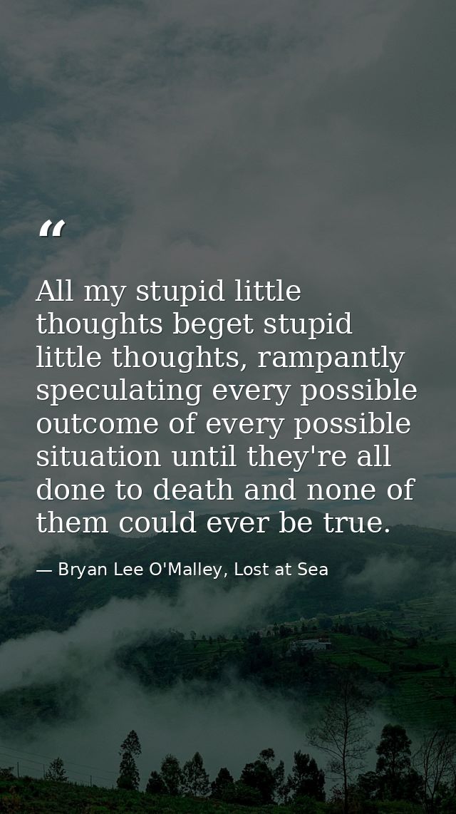 ‎All my stupid little thoughts beget stupid little thoughts, rampantly speculating every possible outcome of every possi — Bryan Lee O'Malley, Lost at Sea