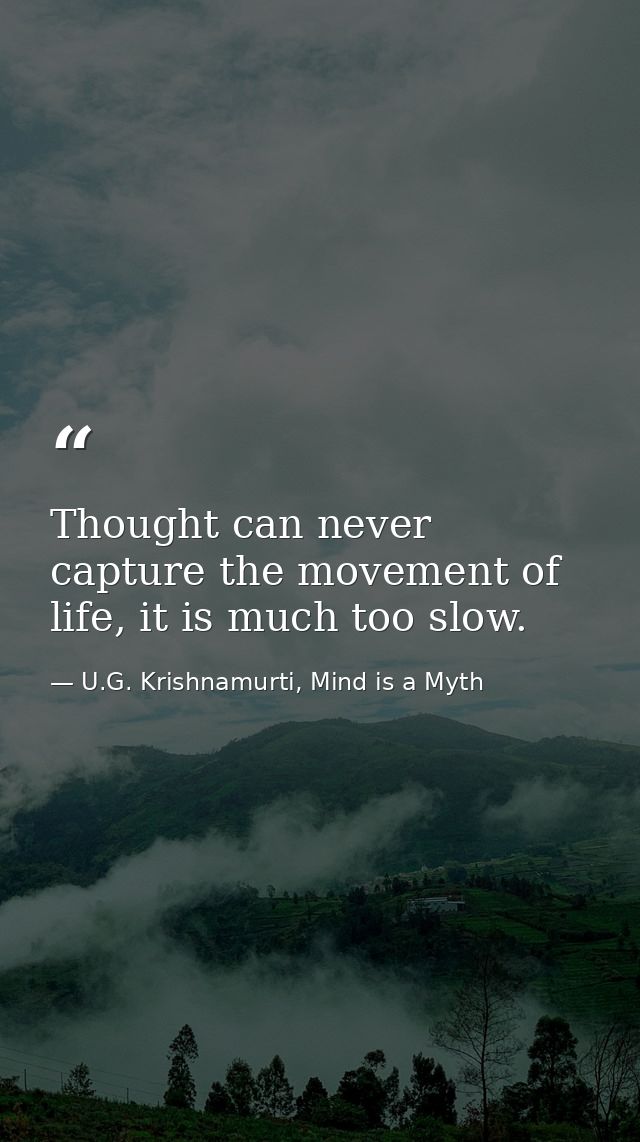 Thought can never capture the movement of life, it is much too slow. — U.G. Krishnamurti, Mind is a Myth