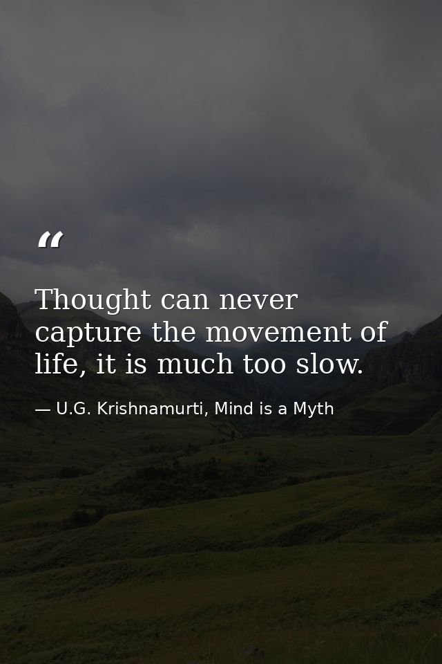 Thought can never capture the movement of life, it is much too slow. — U.G. Krishnamurti, Mind is a Myth