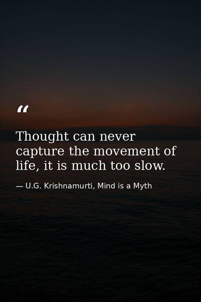 Thought can never capture the movement of life, it is much too slow. — U.G. Krishnamurti, Mind is a Myth