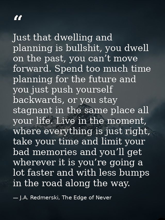 Just that dwelling and planning is bullshit, you dwell on the past, you can’t move forward. Spend too much time planning — J.A. Redmerski, The Edge of Never