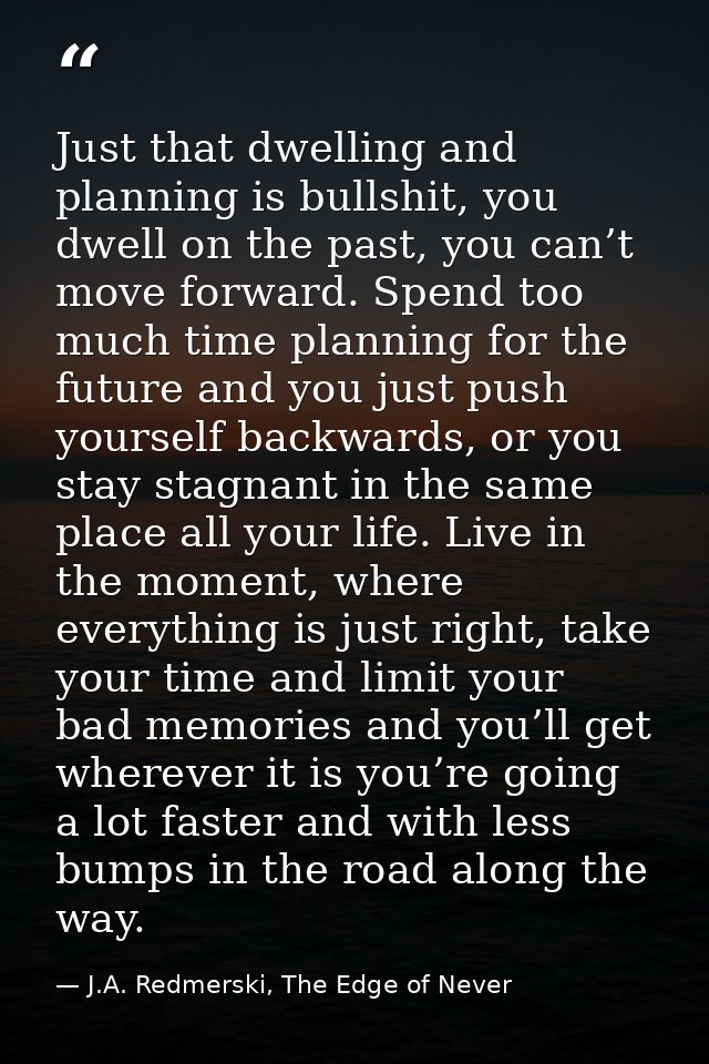 Just that dwelling and planning is bullshit, you dwell on the past, you can’t move forward. Spend too much time planning — J.A. Redmerski, The Edge of Never