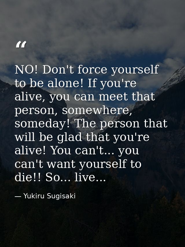 NO! Don't force yourself to be alone! If you're alive, you can meet that person, somewhere, someday! The person that wil — Yukiru Sugisaki