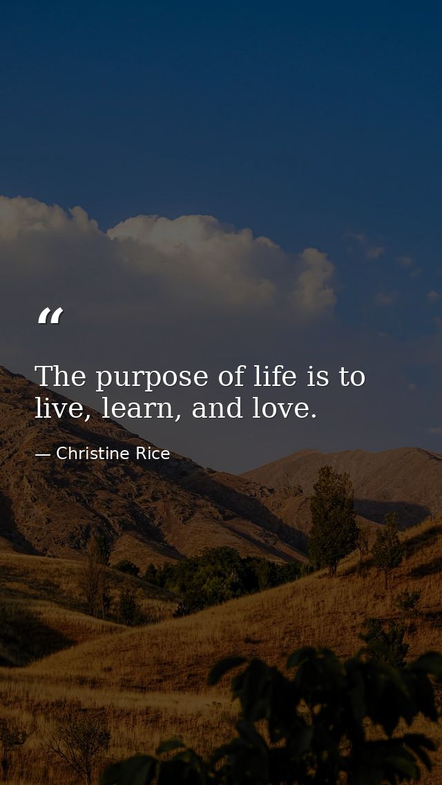 The purpose of life is to live, learn, and love. — Christine Rice