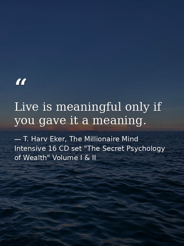 Live is meaningful only if you gave it a meaning. — T. Harv Eker, The Millionaire Mind Intensive 16 CD set "The Secret Psychology of Wealth" Volume I & II