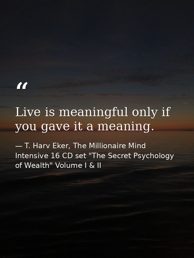 Live is meaningful only if you gave it a meaning. — T. Harv Eker, The Millionaire Mind Intensive 16 CD set "The Secret Psychology of Wealth" Volume I & II