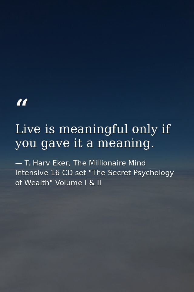 Live is meaningful only if you gave it a meaning. — T. Harv Eker, The Millionaire Mind Intensive 16 CD set "The Secret Psychology of Wealth" Volume I & II