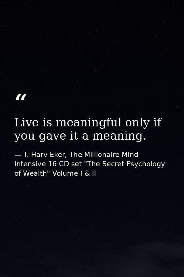 Live is meaningful only if you gave it a meaning. — T. Harv Eker, The Millionaire Mind Intensive 16 CD set "The Secret Psychology of Wealth" Volume I & II
