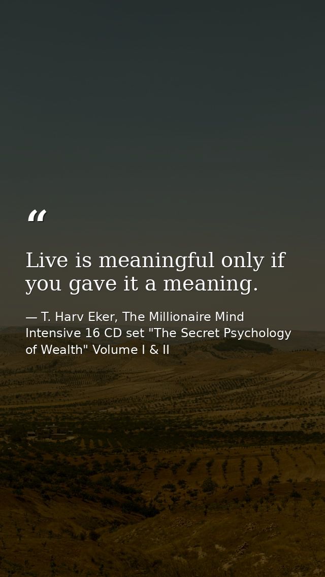 Live is meaningful only if you gave it a meaning. — T. Harv Eker, The Millionaire Mind Intensive 16 CD set "The Secret Psychology of Wealth" Volume I & II