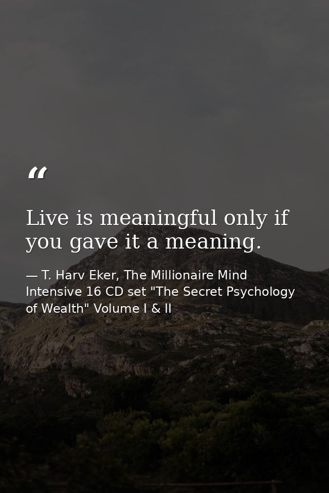 Live is meaningful only if you gave it a meaning. — T. Harv Eker, The Millionaire Mind Intensive 16 CD set "The Secret Psychology of Wealth" Volume I & II
